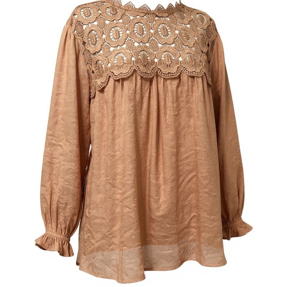 Chic Tan Lace Long Sleeve Women's Top